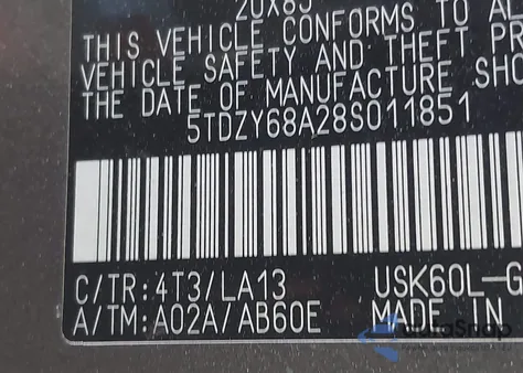 2008 Toyota Sequoia Limited 5.7L V8 z USA, uszkodzony, nr VIN 5TDZY68A28S011851